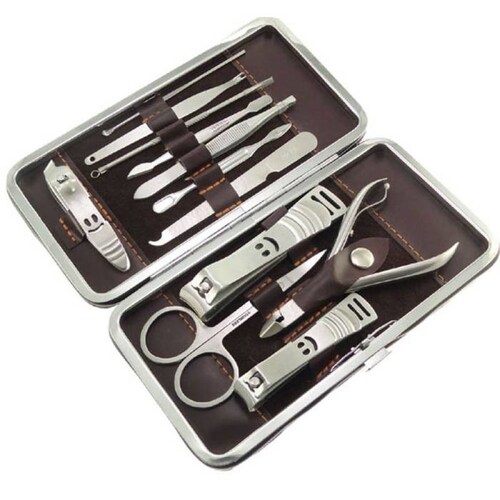 Kit de manicure y pedicure de 12 piezas Negro-Café-Dorado