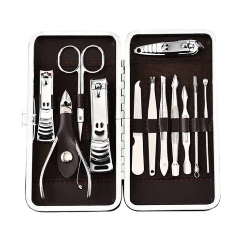 Kit de manicure y pedicure de 12 piezas Negro-Café-Dorado