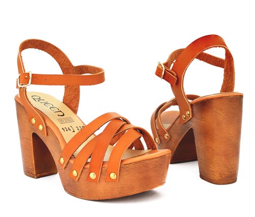 Zapato Tacon Ancho Tiras Suela Imitacion Madera