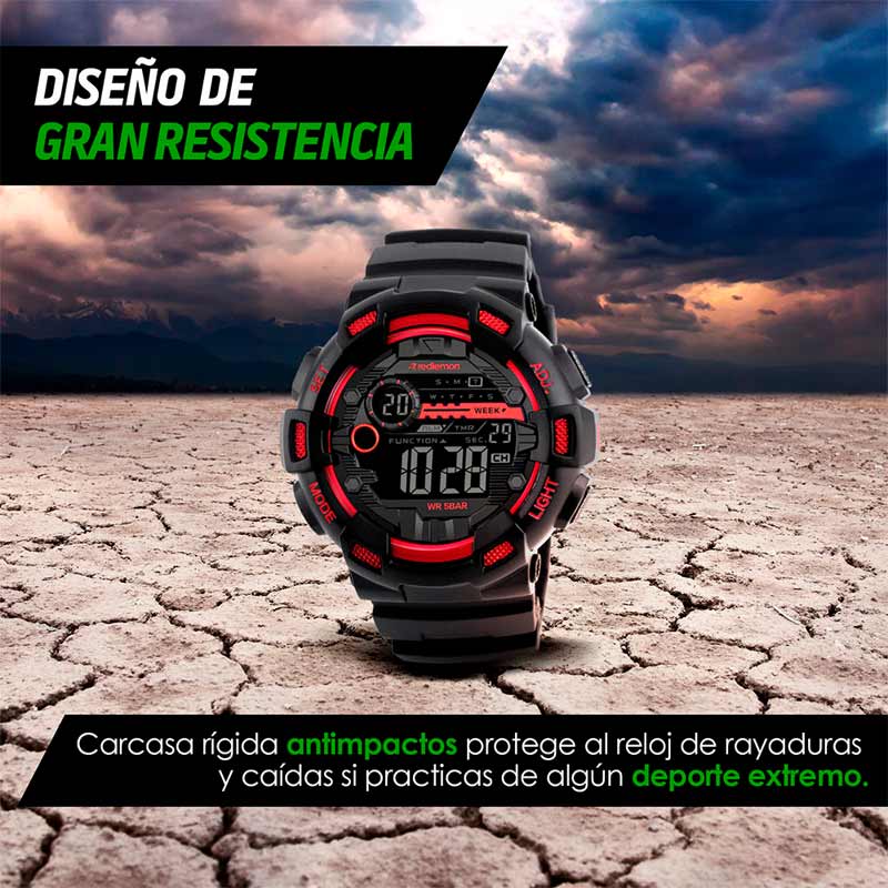 Reloj Digital Sport Militar Contra Agua con Luz 1243 Redlemon