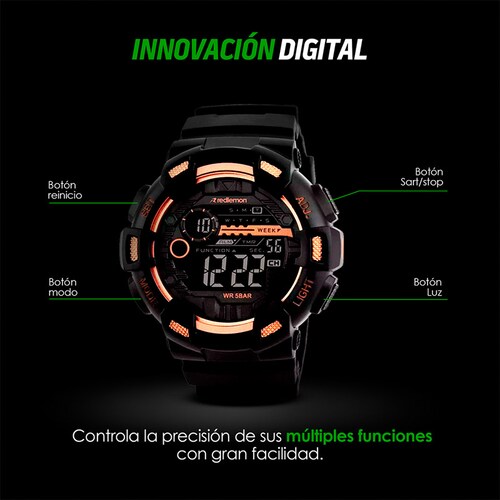Reloj Digital Sport Militar Contra Agua con Luz 1243 Redlemon
