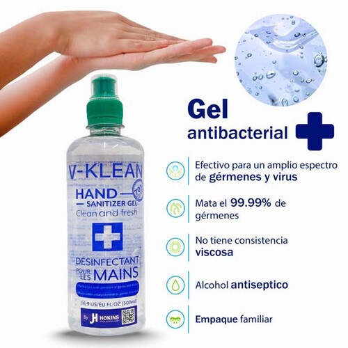 Gel Antibacterial Desinfectante Sanitizante  de Manos By Jh Hokins 70% Alcohol 12 Piezas/Pack  500ml