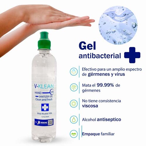 Gel Antibacterial Desinfectante Sanitizante  de Manos By Jh Hokins 70% Alcohol 12 Piezas/Pack  500ml