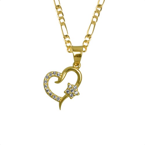 Dije Corazón Estrella Brillante VAROURO  Oro 10k + Cadena De Regalo