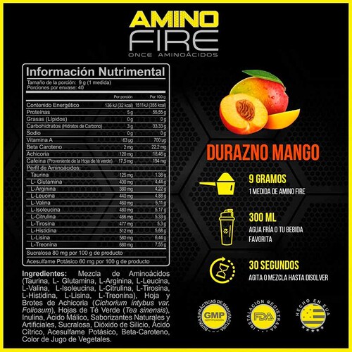 Forzagen EAA Amino Fire Con L-glutamina  Taurina 360g - Durazno/Mango