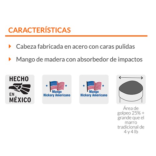 MARRO MAZO 4 LB 12" MANGO DE MADERA PARA ALBAÑILERIA HERRERIA MULTI USOS TRUPER
