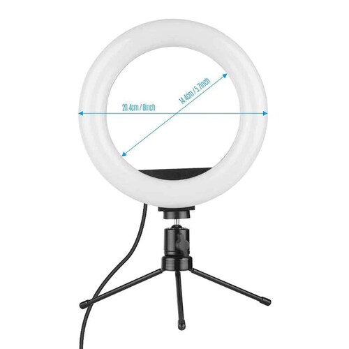 Aro de Luz Led 8 pulgadas para selfies con tripie portatil para escritorio