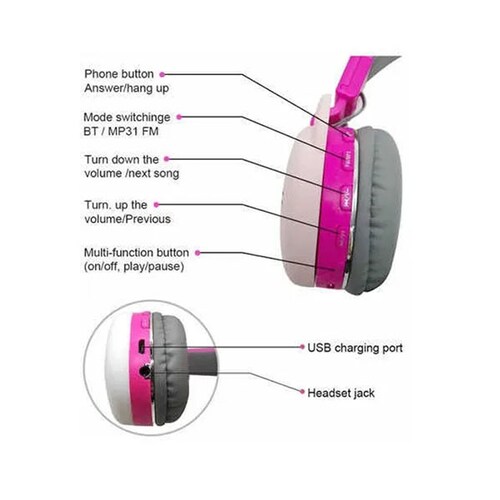 AUDIFONOS INALAMBRICOS EN FORMA DE GATO COLOR ROSA