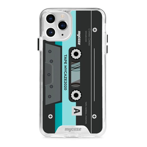 FUNDA CASETTE VINTAGE AZUL CON MICA DE CRISTAL TEMPLADO DE REGALO ( Para iPhone 6, 7 y 8 )