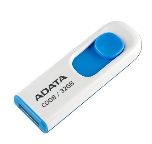 Memoria USB ADATA C008 Color blanco 32GB USB 2.0 PC MAC LAP DATOS RESPALDO PORTATIL AC008-32G-RWE