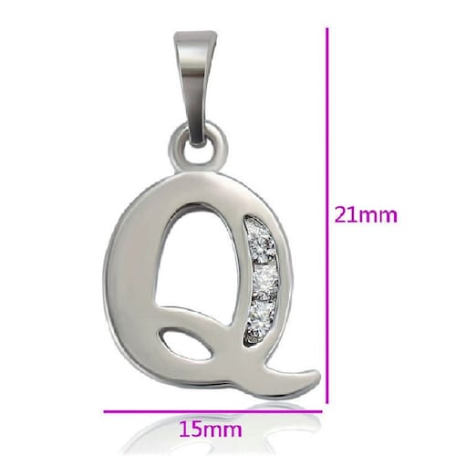 Dije Letra Q Baño de Rodio INCLUYE Cadena y Caja Para Regalo Farcelli Jewelry