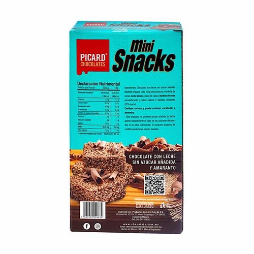 Mini Snacks de Amaranto con Chocolate sin Azúcar, Picard 330g (22 piezas)