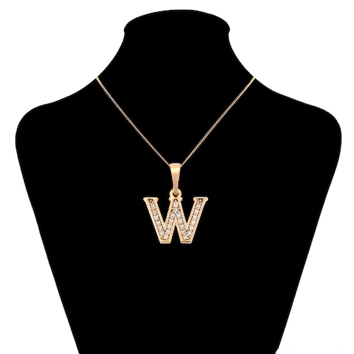Dije Letra W Baño de Oro Rosa INCLUYE Cadena y Caja Para Regalo Farcelli Jewelry