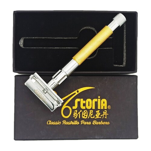 Rastrillo Mariposa Clásico Barberia Acero Inoxidable Dorado