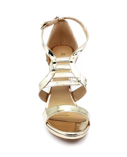 Zapatilla Elegante De Fiesta Dorada Tacon Delgado Abierta