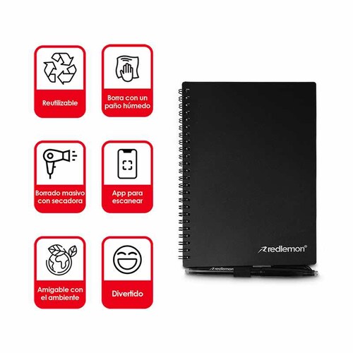 Cuaderno Inteligente Reutilizable De 50 Hojas 3 Plumas Redlemon