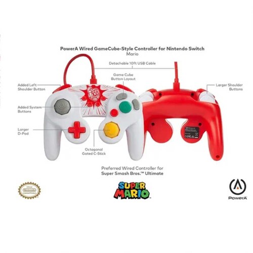 Control Nintendo Switch Estilo Gamecube Edición Mario Powera