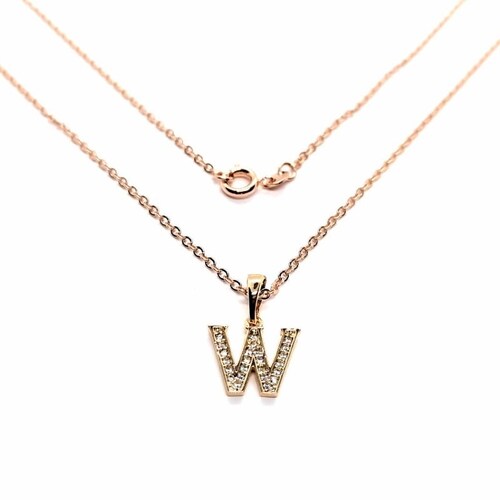 Dije Letra W Baño de Oro Rosa INCLUYE Cadena y Caja Para Regalo Farcelli Jewelry