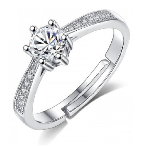 Anillo Cristales Swarovski Estilo Solitario Baño Rodio Farcelli Jewelry INCLUYE CAJA PARA REGALO