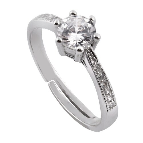 Anillo Cristales Swarovski Estilo Solitario Baño Rodio Farcelli Jewelry INCLUYE CAJA PARA REGALO