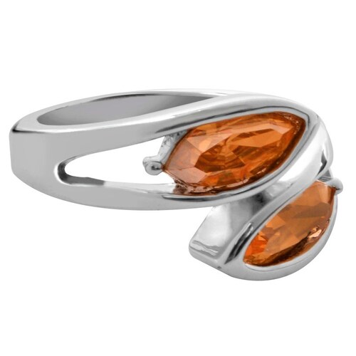 Anillo Con Cristales Swarovski Ambar Baño Rodio Farcelli Jewelry INCLUYE CAJA PARA REGALO