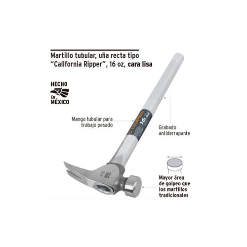 MARTILLO TRADICIONAL CALIFORNIA RIPPER, BOCA LISA, 16 OZ, MGO.TUBULAR