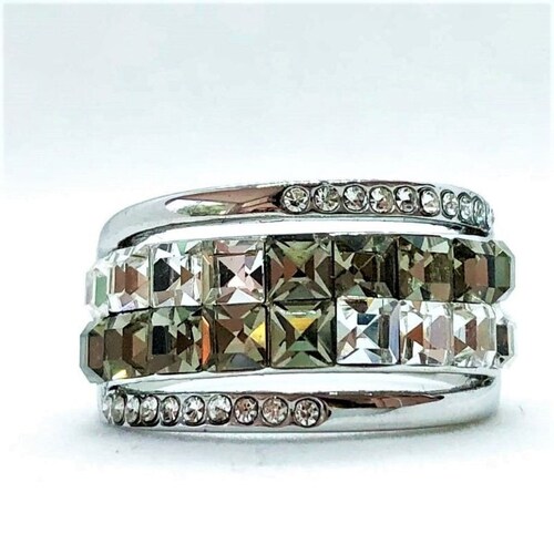 Anillo Cristales Swarovski Mutilínea Baño Rodio Farcelli Jewelry INCLUYE CAJA PARA REGALO