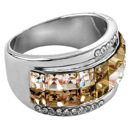 Anillo Cristales Swarovski Mutilínea Baño Rodio Farcelli Jewelry INCLUYE CAJA PARA REGALO
