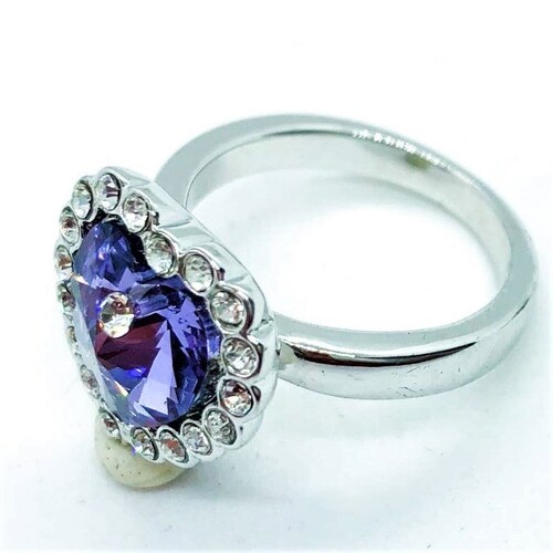 Anillo Cristal Swarovski Corazón Morado Baño Rodio Farcelli Jewelry INCLUYE CAJA PARA REGALO