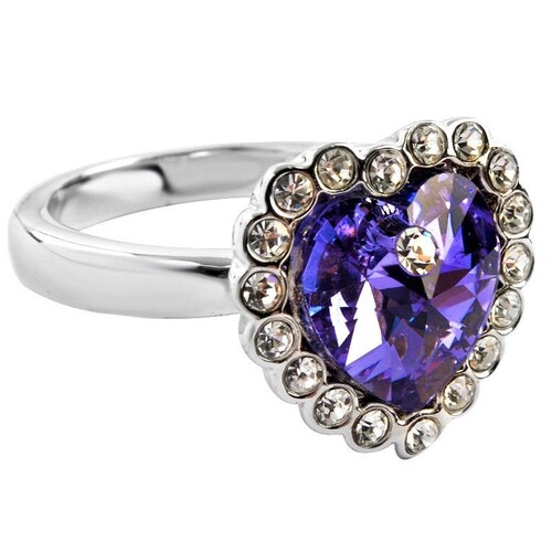 Anillo Cristal Swarovski Corazón Morado Baño Rodio Farcelli Jewelry INCLUYE CAJA PARA REGALO