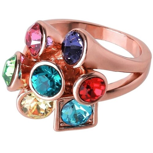 Anillo Multicolor Cristales Swarovski Baño Oro Rosado Farcelli Jewelry INCLUYE CAJA DE REGALO