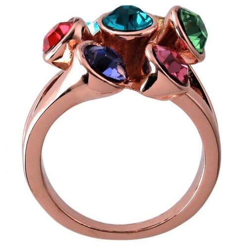 Anillo Multicolor Cristales Swarovski Baño Oro Rosado Farcelli Jewelry INCLUYE CAJA DE REGALO