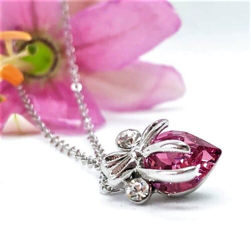 Dije Cristal Swarovski Corazon Rosa Baño Rodio Farcelli Jewelry INCLUYE CAJA PARA REGALO