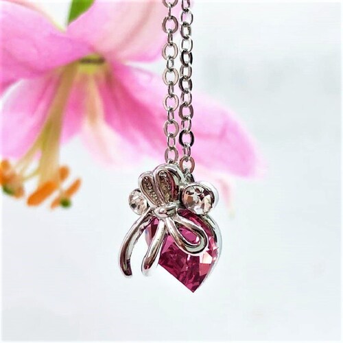 Dije Cristal Swarovski Corazon Rosa Baño Rodio Farcelli Jewelry INCLUYE CAJA PARA REGALO