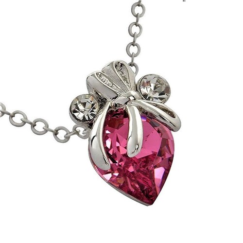 Dije Cristal Swarovski Corazon Rosa Baño Rodio Farcelli Jewelry INCLUYE CAJA PARA REGALO