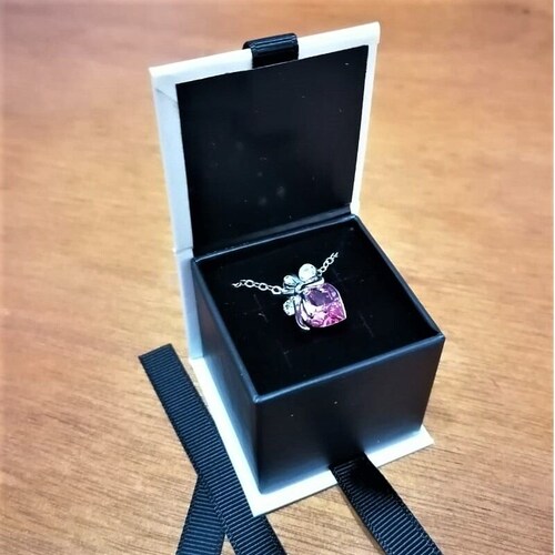 Dije Cristal Swarovski Corazon Rosa Baño Rodio Farcelli Jewelry INCLUYE CAJA PARA REGALO