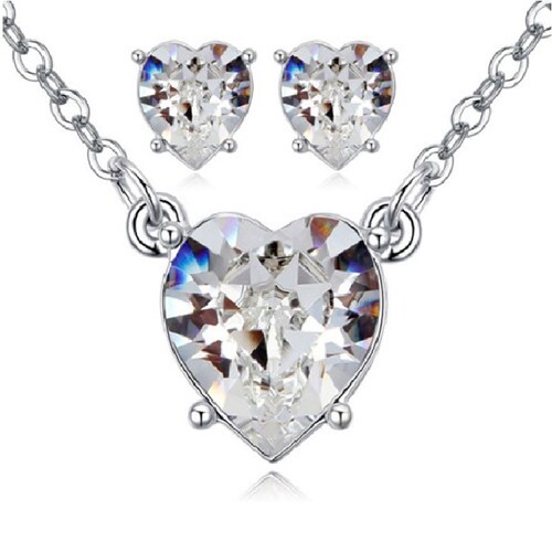 Set Corazon Cristales Swarovski Baño Rodio Farcelli Jewelry INCLUYE CAJA PARA REGALO