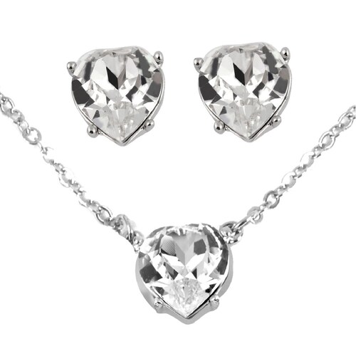Set Corazon Cristales Swarovski Baño Rodio Farcelli Jewelry INCLUYE CAJA PARA REGALO
