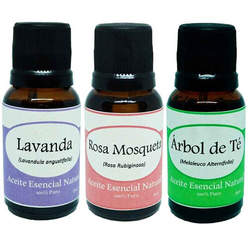 Lavanda Rosa Mosqueta Arbol de Te Aceite Esencial Natural 3 Frascos Kit Krisamex
