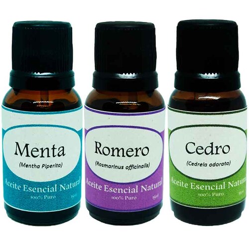 Menta Romero y Cedro Aceite Esencial Natural 3 Frascos Kit Aromaterapia Krisamex