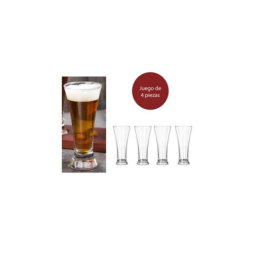 Vaso De Vidrio Para Cerveza De 10oz Con 4 Piezas-Libbey 1240