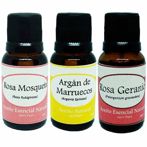 Rosa Mosqueta Argan de Marruecos Rosa Geranio Aromaterapia 3 Frasco Kit Krisamex