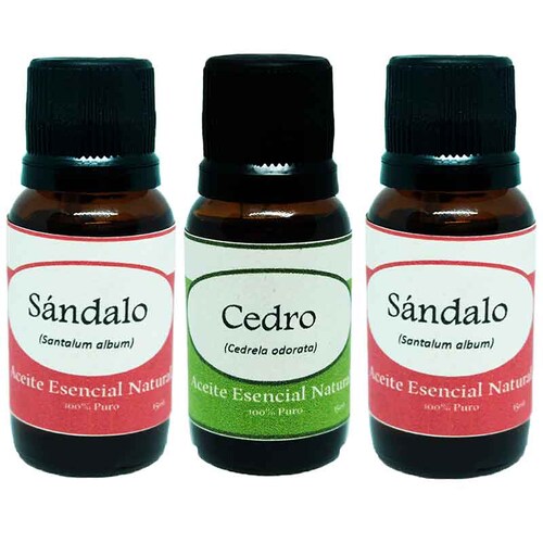 Sandalo Cedro y Sandalo Aceite Esencial Natural 3 Frascos Kit Difusor Krisamex