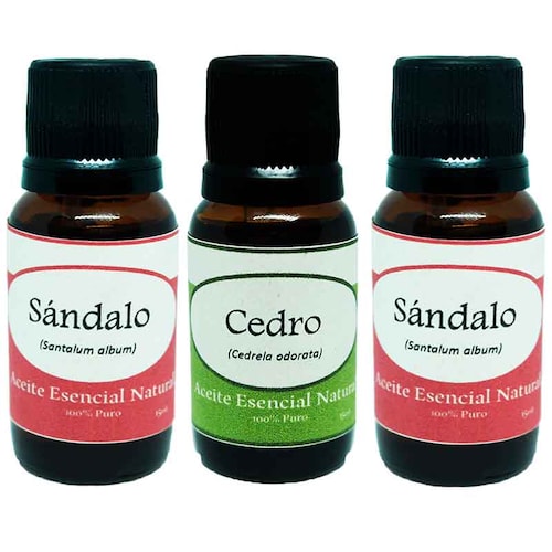 Sandalo Cedro y Sandalo Aceite Esencial Natural 3 Frascos Kit Difusor Krisamex