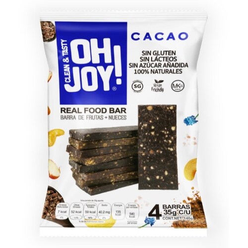 Oh Joy! 4pack Barra De Frutas & Nueces Variedad Cacao con 35 gr c/u