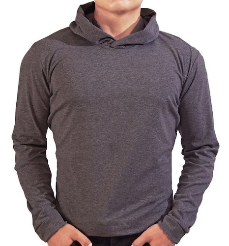 Playera Manga Larga Con Gorro Hombre, Basica, Capucha