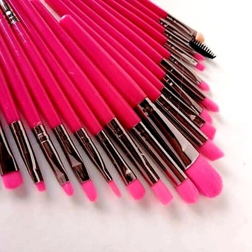 Set de 20 Brochas Para Maquillaje, Ojos, Cejas y Labios Rosa Neon Professional Fucsia
