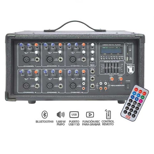 Mezcladora Amplificada 6ch 2400w Usb Eq Bt Usb Sd Mix-2306du
