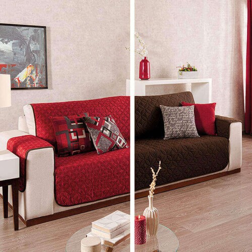 Protectores de Sala  | Doble vista Rojo/Café | Set de 3 Piezas | Tela repelente