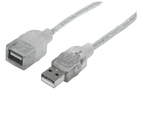 CABLE USB 2.0 EXTENSION MANHATTN 1.8 MTS TIPO A MACHO - A HEMBRA PLATA PC LAPTOP MAC ALTA VELOCIDAD